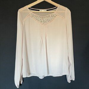 Jolt Womens Lace Accent Blouse Long Sleeve M sheer blouse vintage inspired